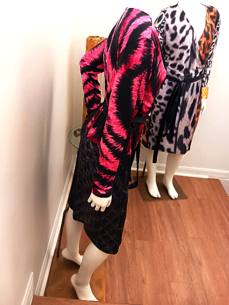 Lauris Couture Pink and Black Animal Print Wrap Dress