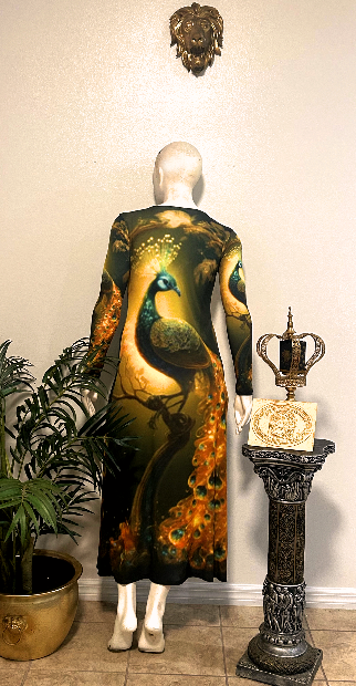 Lauris Couture Green and Gold Peacock Dress