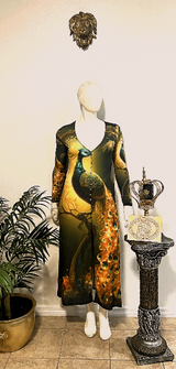 Lauris Couture Green and Gold Peacock Dress