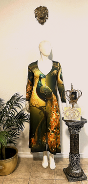 Lauris Couture Green and Gold Peacock Dress