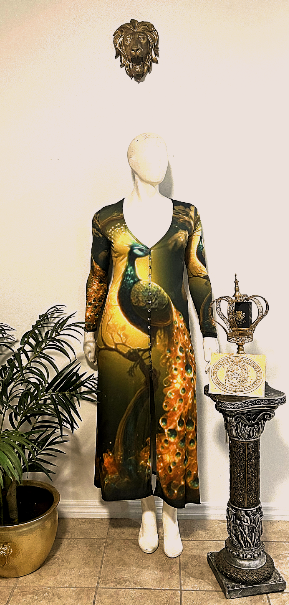 Lauris Couture Green and Gold Peacock Dress