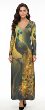 Lauris Couture Green and Gold Peacock Dress
