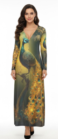 Lauris Couture Green and Gold Peacock Dress