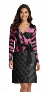 Lauris Couture Pink and Black Animal Print Wrap Dress
