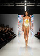 Lauris Couture Strapless White & Gold One Piece Swimsuit