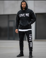 Lauris Couture Men's Black and White Love Me Hoodie