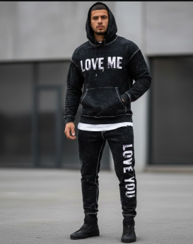 Lauris Couture Men's Black and White Love Me Hoodie