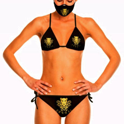 Lauris Couture Black & Gold Bikini Swimsuit Small Logo