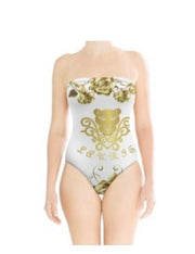 Lauris Couture Strapless White & Gold One Piece Swimsuit